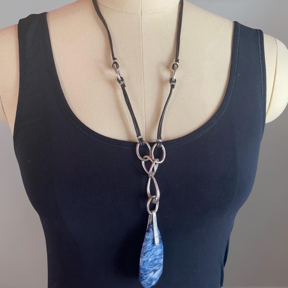 Robert Lee Morris Soho Long Black, Silver and Blue Pendant Necklace